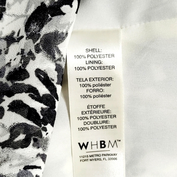 WHBM Black & White Leaf Pattern Long Ruffled Sleeves Blouse (M) - Picture 5 of 8